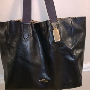 Black Leather Coach Tote with Leopard Interior
